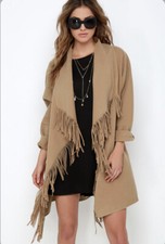 Clearance Sale!!j.o.a Open Front Fringe Trim Detail Coat Tan Color Size M Nwot
