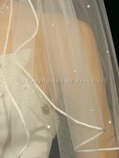 2T Ivory Bridal Elbow Length Rattail Edge Scattered 40 Rhinestones Wedding Veil