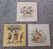 3 x Carter tiles hand painted bird flowers European musicians