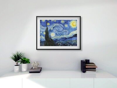 Van Gogh Sternennacht gerahmt A3 Digitaldruck wahlweise schwarz weiß oder Eichenrahmen