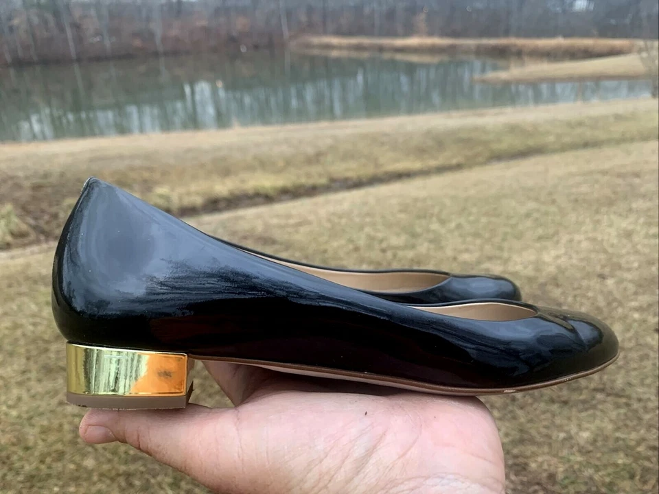 J CREW Black Patent Leather Gold Tap Heel Flats Loafers SEXY Size 7.5 ❤️sj15m8 - Image 3 of 4