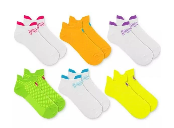 POLO RALPH LAUREN Women's 6-Pack Double Tab Ankle Socks Low-Cut Socks