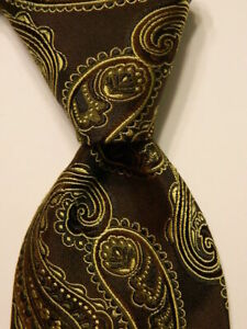 HUGO-BOSS-Men-039-s-100-Silk-Necktie-ITALY-Luxury-Designer-PAISLEY-Brown-Green-NEW