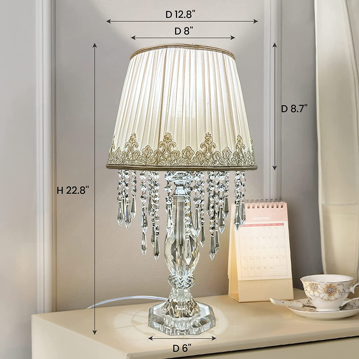 Siljoy 22.8'' Lamps for Bedrooms Set of 2, Modern Crystal Bedside Table ...