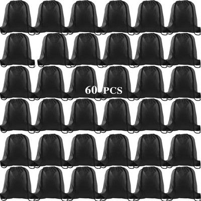 60 PCS Black Drawstring Backpack Sack Bulk String Storage Sport Gym Traveling