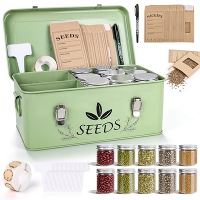Seed Storage Organizer, Metal Garden Seed Storage Box Kit with 18  Wide-Mouth | eBay