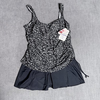 Maxine of Hollywood Black White Abstract Print Swimdress Size 18