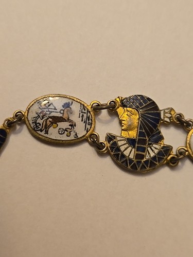 Vintage Egyptian Revival 1920er Emaille Armband 7,5" gemarkt 300 - Bild 4 von 16