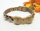 Betsey Johnson Rhinestone Pave Gold Tone Bow Leopard Print Leather Bracelet 8"