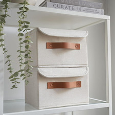 Decorative Linen Storage Boxes with Lids - Spacious Set of 2 Organizer Bins for