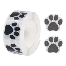 Adhesive Label Stickers Sequin Black 500Pcs Paw Prints Stickers 0.98" Stickers