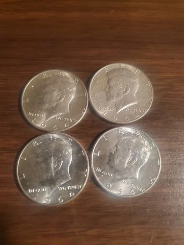 Lot of 4 Beautiful Uncirculated 1964 John F Kennedy Silver Half Dollars