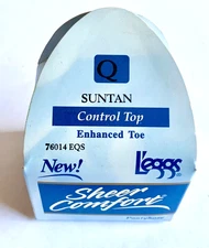 NOS VTG Leggs Sheer Comfort Pantyhose Control Top Enhanced Toe Size Q Suntan