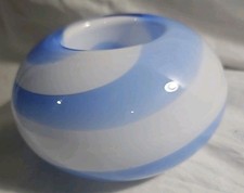 Vintage Partylite Blown Glass Blue White Swirl Round Tea Light Votive Holder