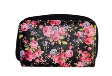 Floral Zip-Around Women's Wallet Black Pink and Purple Flower Pattern