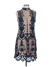 Just Me Women's Sleeveless Lace Embroidered Shift Dress Navy Beige Size M