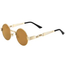 Round Sunglasses for Men Women Retro Metal Frame Hippie Glasses Gold Frame/B...