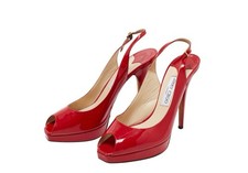 Jimmy Choo Red Patent Leather Slingback Shoes Peep Toe Size 40