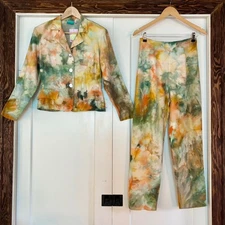 Chloe Cox Upcycled / Handmade Tie Dye Silk & Linen Tailored Suit NWT- XS