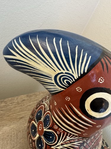 Tonala Bird Figurine Parrot Folk Art Brown Blue Figure Mexican Pottery Birds - Picture 3 of 19