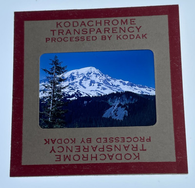 1950s Red Border 35mm Color Slide Mount Rainier Washington Mountain Landscape