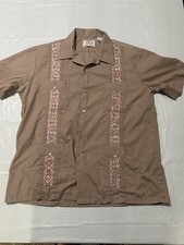 Yield Classics Guayabera Shirt Brown 65 Polyester 35 Cotton Men's Size L