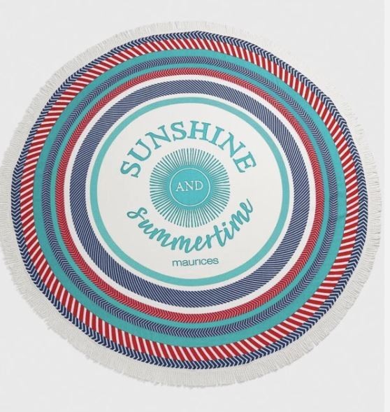 New MAURICES Store 62" Round BEACH SWIM POOL TOWEL Sunshine & Summertime