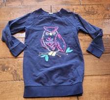 Girls 5-6 Embroidered Owl Mini Boden Sweatshirt Dress Blue EUC Y9