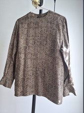 Vintage Linda Allard Ellen Tracy 100 Silk Leopard Blouse Crewneck Size 2