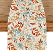 Artoid Mode Beige Eucalyptus Leaves Fall Table Runner, Autumn Kitchen Decor 13x9