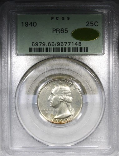1940 Proof Washington Quarter PCGS PR65 GOLD CAC OGH OLD GREEN HOLDER