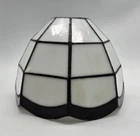 Stained Glass White Slag Opalescent Tiffany Style Lamp Vanity Fan Shade Vtg