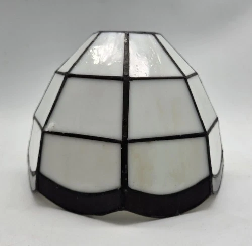 Stained Glass White Slag Opalescent Tiffany Style Lamp Vanity Fan Shade Vtg