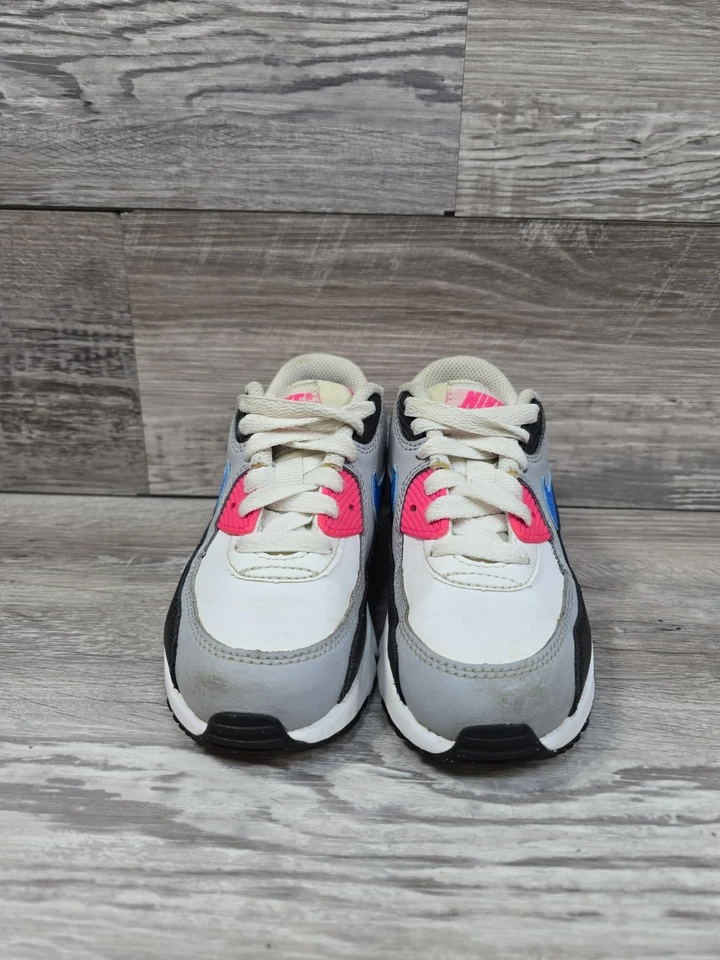 Nike Air Max 90 Leather GS White Photo Blue Pink Youth Girls Size 11C Shoes - Image 4 of 4