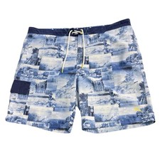 Tommy Bahama Men  s Swim Trunks XL Blue Island Print Board Shorts Drawstring