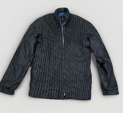 VTG McGregor Quilted Nylon Jacket Black Blue Lined Zip Up USA Made M 70s 80s