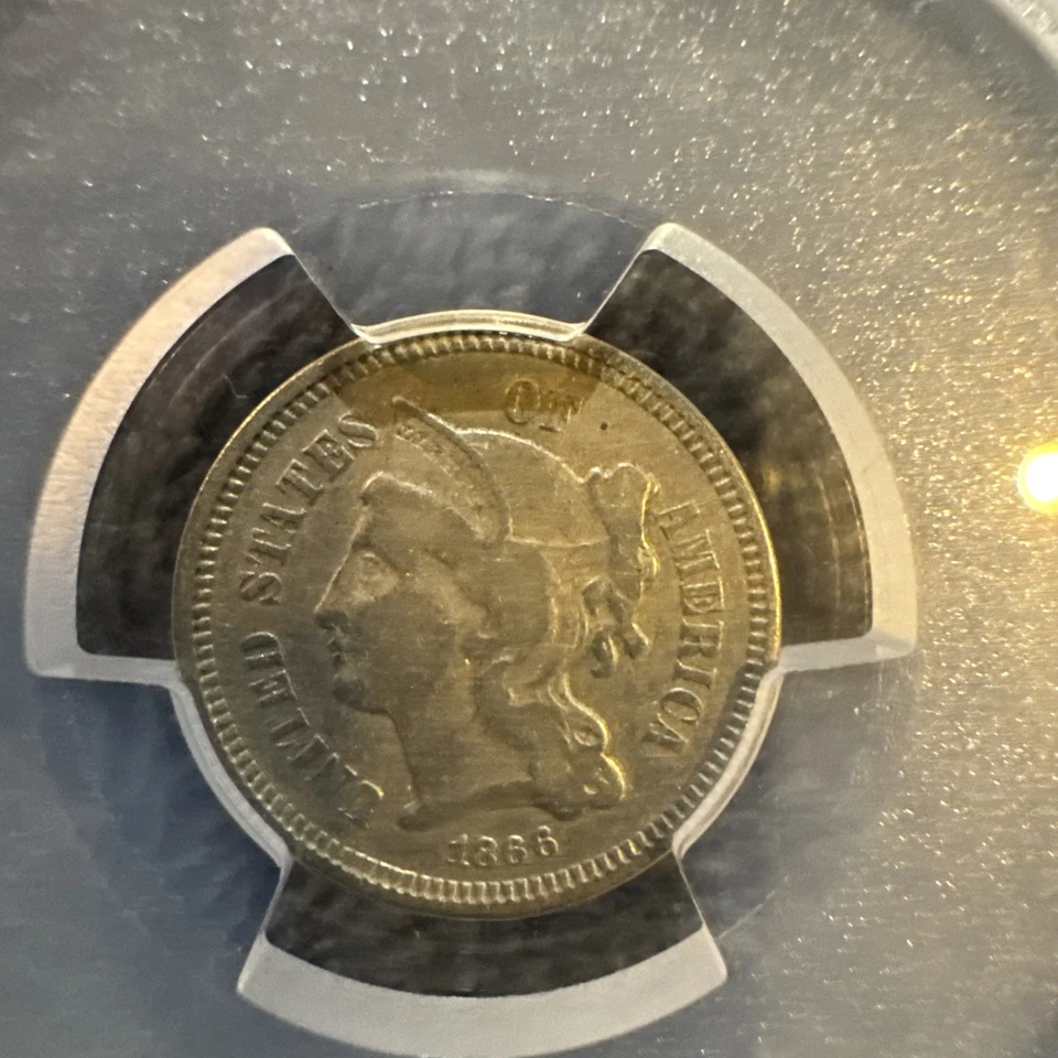 1866 PCGS Genuine Cleaned VF Detail Three Cent Nickel Coin - Image 2 of 4