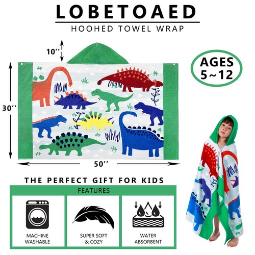 LOBETOAED Kids Hooded Beach Bath Towel, Baby Surf Poncho Toddlers Soft Real - Picture 2 of 6