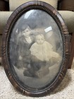 New ListingAntique Picture Frame Tiger Wood Oval Convex Bubble Glass 22-16” Child and Baby