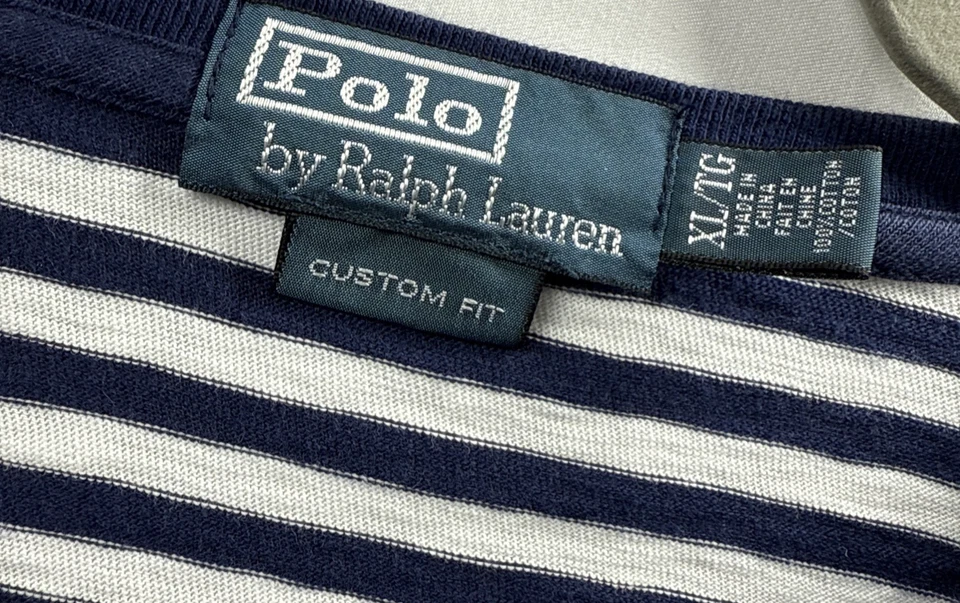Camisa Polo Ralph Lauren De Colección Para Hombre Talla XL Azul Blanco Rayas RLPC Parche Rugby Foto 3 de 4