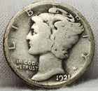 🔑 1921-D Mercury Dime 90% Silver 10C Ten Cent Denver US Coin KEY DATE! M-2152