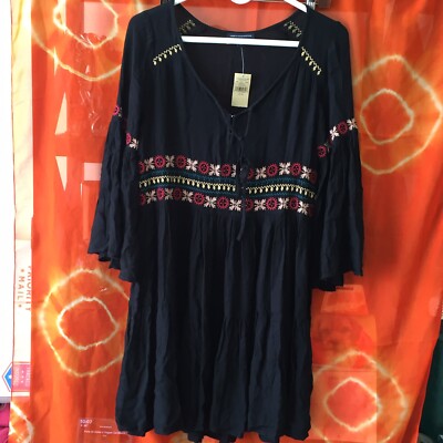 NWT American Outfitters Black Flowy Boho Tunic Dress XS