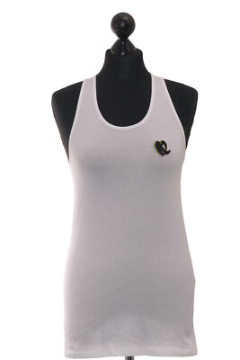 lala Berlin Top Wali Heart Womens Tank Top M White Heart Round Neck Sleeveless NEW