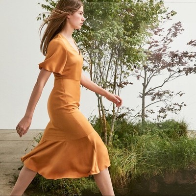 gold midi dress with sleeves