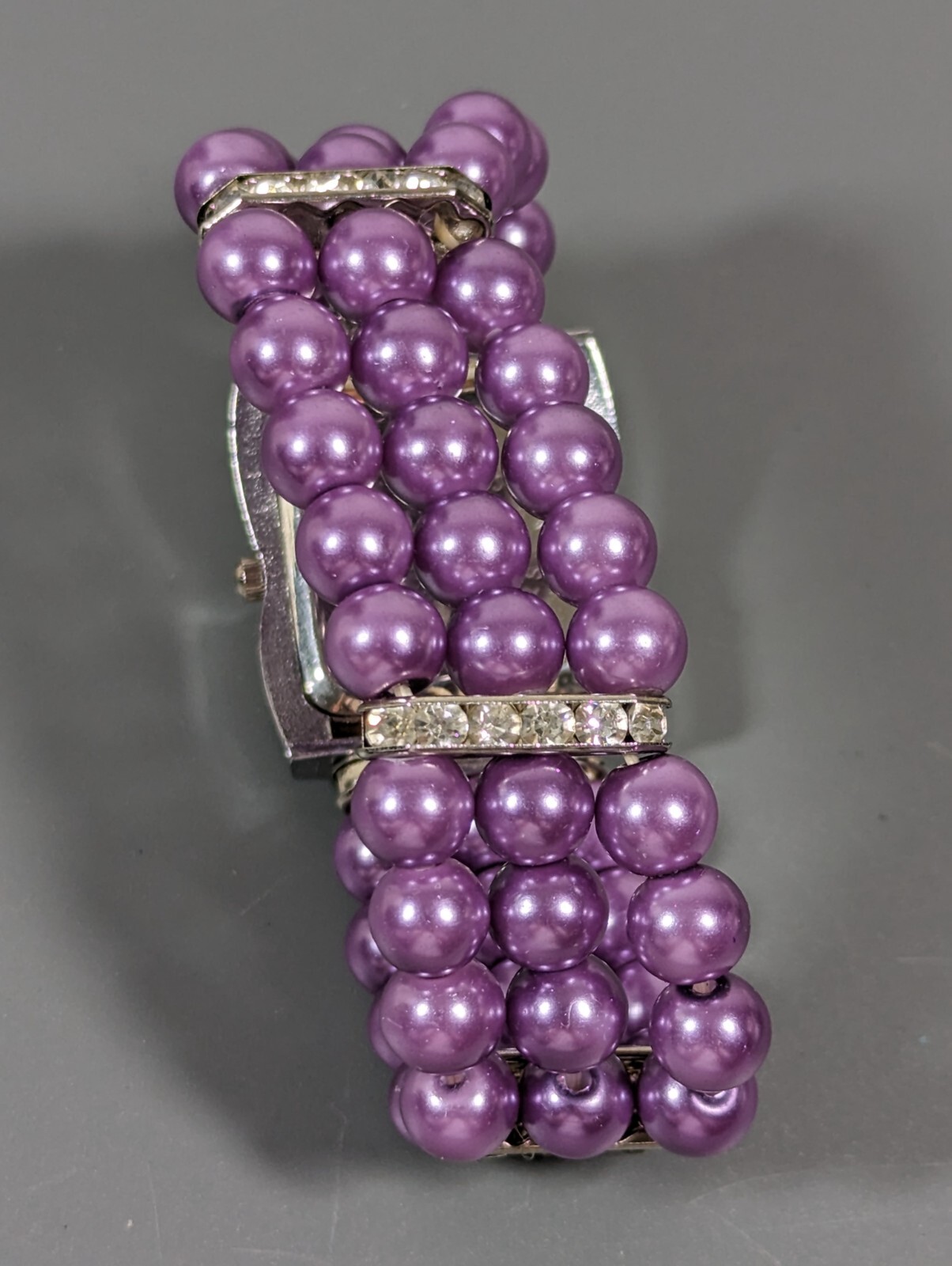 Purple Dial Silver Tone Rectangle Case Purple Bea… - image 5