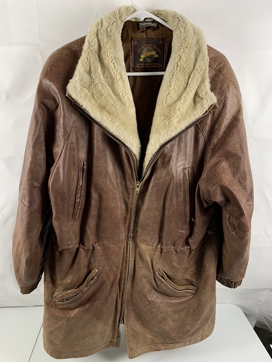 Adventure Bound Brown Leather Faux Fur Lined Zip Up Heavy Coat