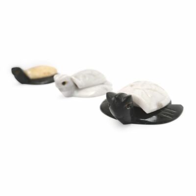 Tris Sculture Tartaruga Marmo Bianco Nero Giallo Tortoise Marble Sculpture H.6Cm