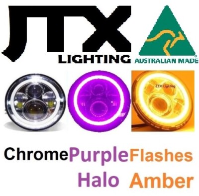 1pr 7'' JTX CHROME Headlights PURPLE flash AMBER Land Rover Defender 90 110 130  