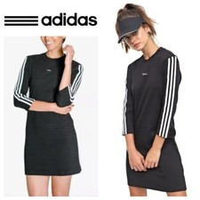 Adidas Sz Medium 8 10 Mini T-Shirt Dress Black White Ribbed Athletic h