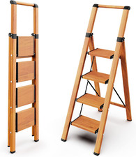 Lightweight 4-Step Aluminum Ladder with Anti-Slip Pedals - 300Lbs Capacity